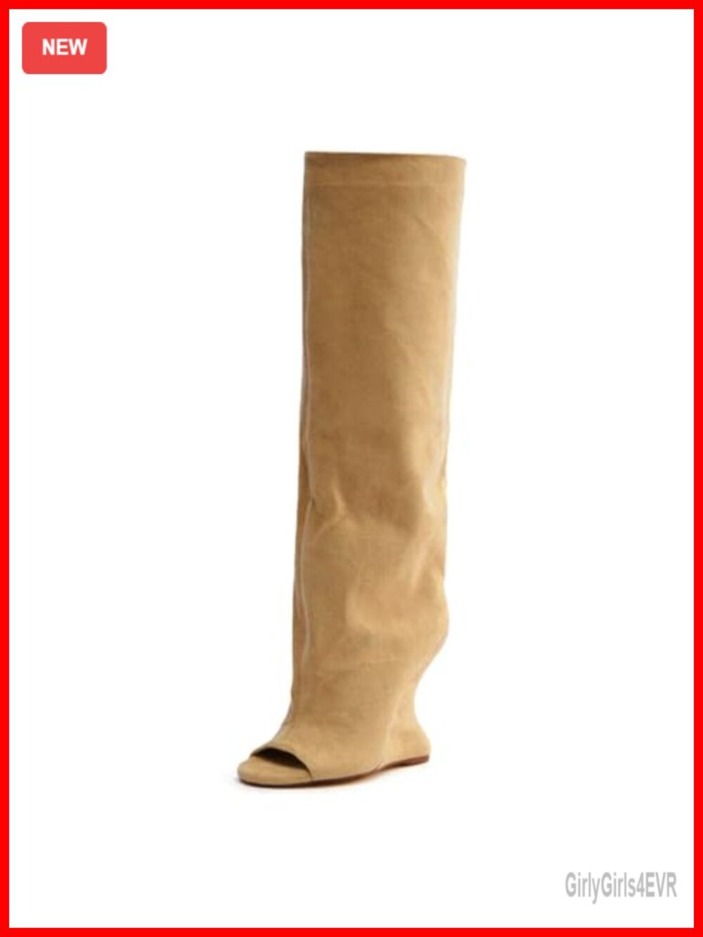 Faux Suede Knee High Boots Open Toe Wedge Pull On Wide Calf Summer